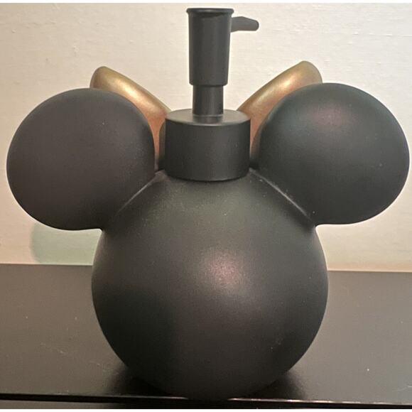 NWOT Minnie Mouse Head Soap/Lotion Pump Dispenser - Matte Black With Gold Bow - Picture 2 of 3
